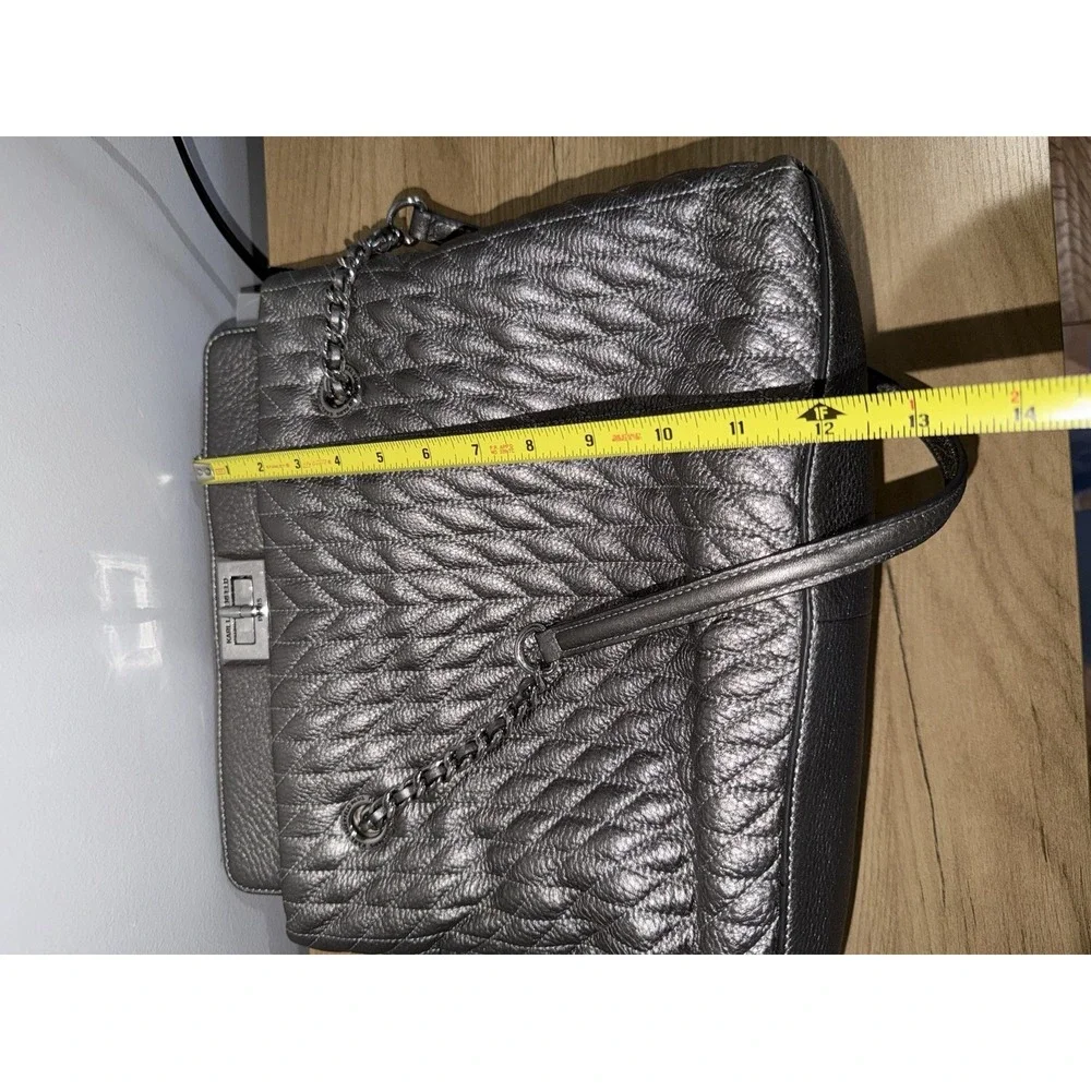 Karl‎ Lagerfeld Paris Quilted Leather Tote Silver Chain Shoulder Bag P